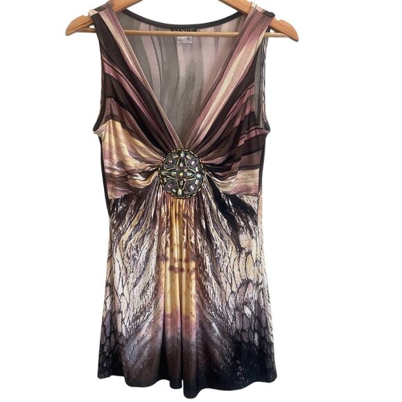 Venus Women Sleeveless Tunic Size S Y2K Festival Beaded Boho Abstract Glam Party - Picture 1 of 8
